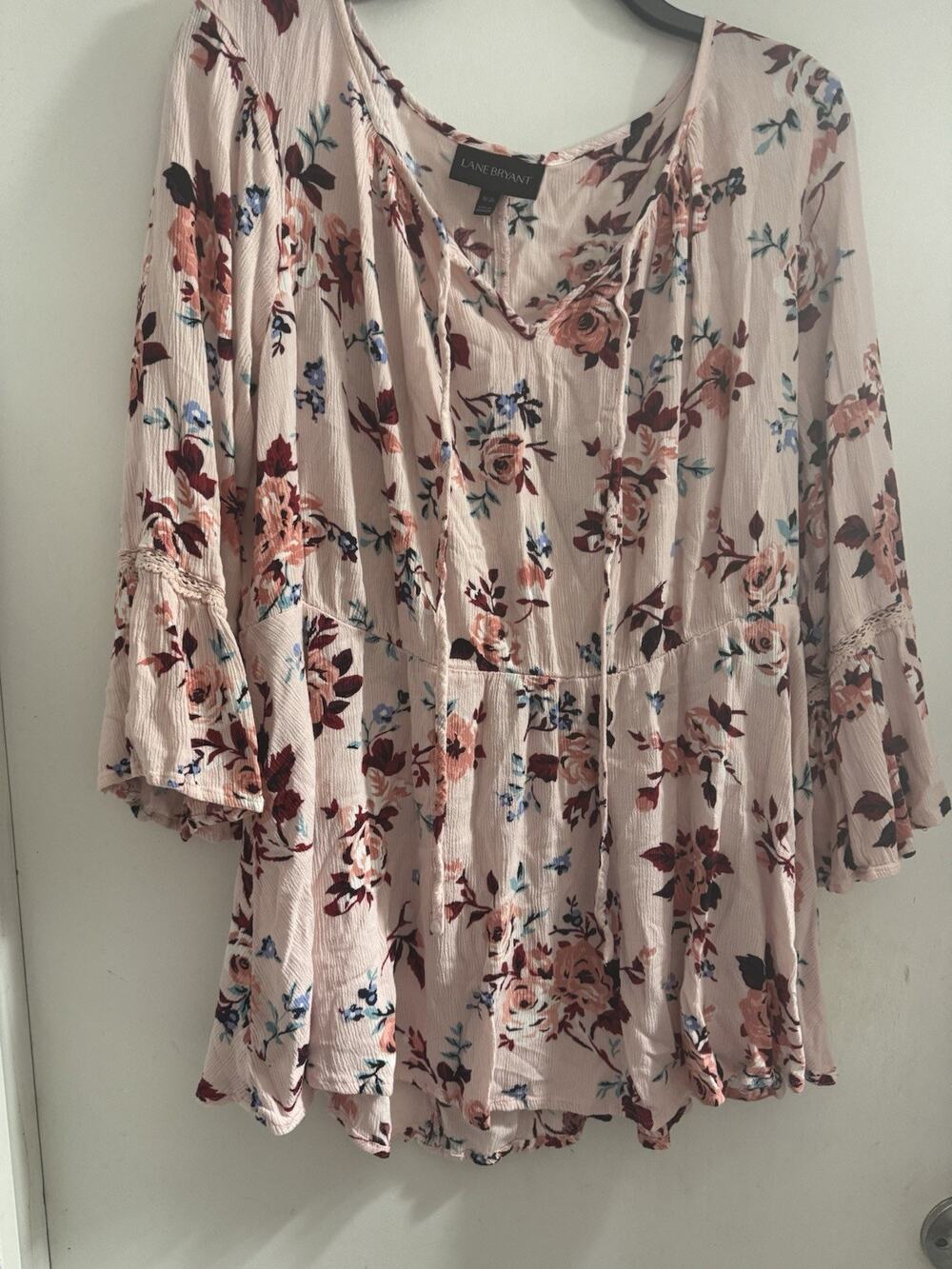 Lane Bryant Floral Rayon Basic Tunic Blouse 3/4 Bell Sleeve Women Plus 18/20
